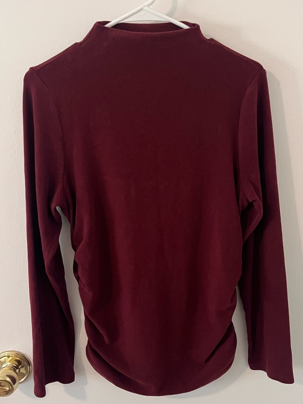 OGL Ruched Mock Neck Top Burgundy Long Sleeve Thermal Fleece Shirt Size XL